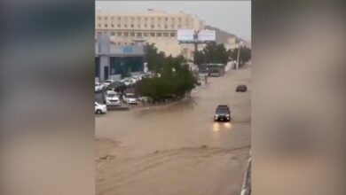 جاری شدن سیل در جاده زمینی حج در عربستان + ویدئو